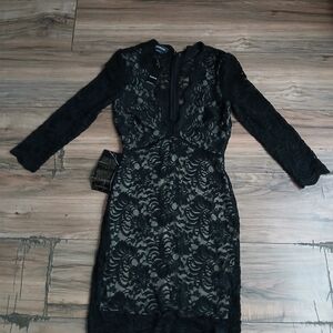 bebe Elegant Black Lace Long Sleeve Dress